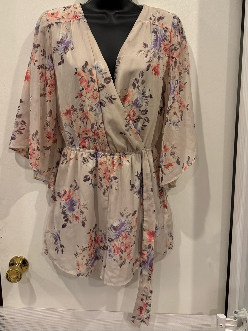 Charlotte Russe Beige Floral Wrap Tunic Romper